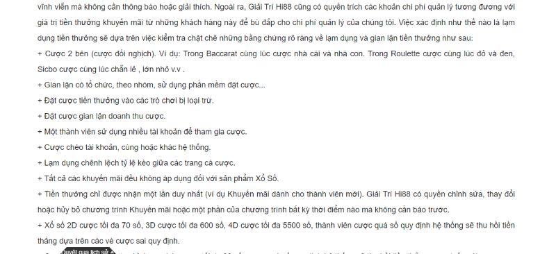 Điều khoản và điều kiện tại nhà cái Hi88Quy tắc về lạm dụng quyền lợi trong ưu đãi Hi88: